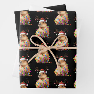 Capybara Animal Lover Christmas Lights Cappy Xmas Wrapping Paper Sheet