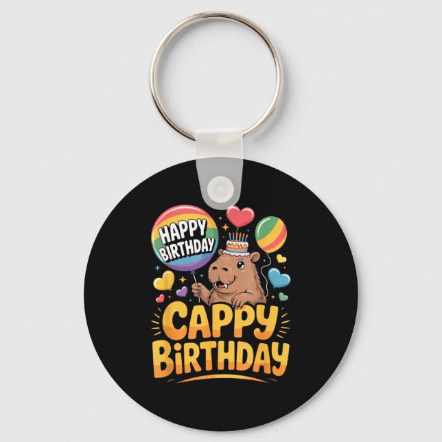 Capybara Animal Lover Fun Cappy Birthday Party Sup Key Ring (Front)