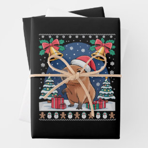 Capybara Animal Lover Xmas Gift Ugly Capybara  Wrapping Paper Sheet