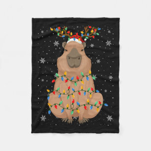 Capybara Animal Santa Hat Ugly Christmas Tree Ligh Fleece Blanket
