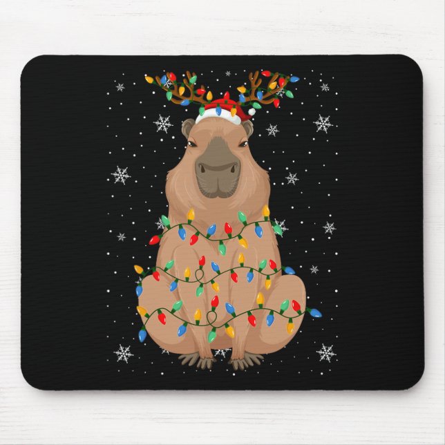 Capybara Animal Santa Hat Ugly Christmas Tree Ligh Mouse Mat (Front)