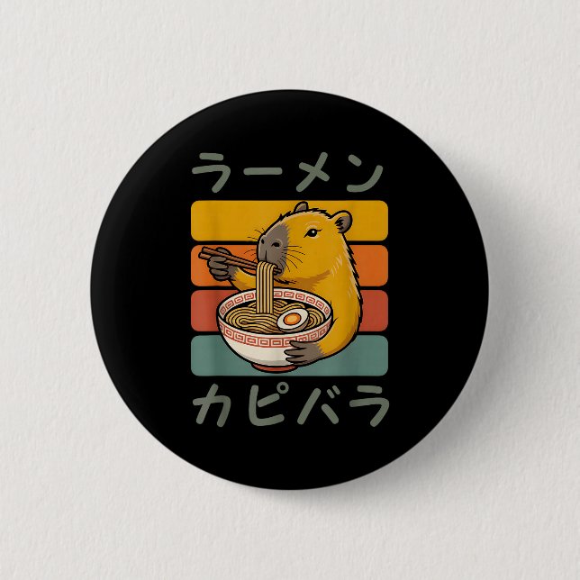 Capybara Anime Graphic Ramen Kawaii Japanese Vinta 6 Cm Round Badge (Front)