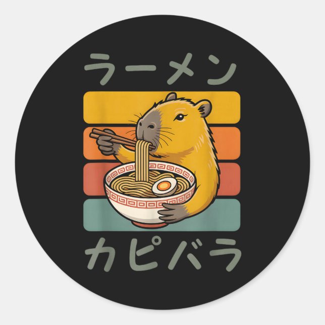 Capybara Anime Graphic Ramen Kawaii Japanese Vinta Classic Round Sticker (Front)