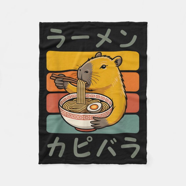 Capybara Anime Graphic Ramen Kawaii Japanese Vinta Fleece Blanket (Front)