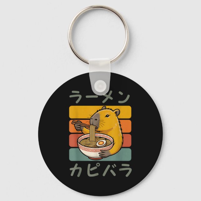 Capybara Anime Graphic Ramen Kawaii Japanese Vinta Key Ring (Front)
