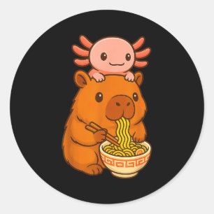 Capybara Anime Ramen Axolotl Funny Graphic Kawaii Classic Round Sticker
