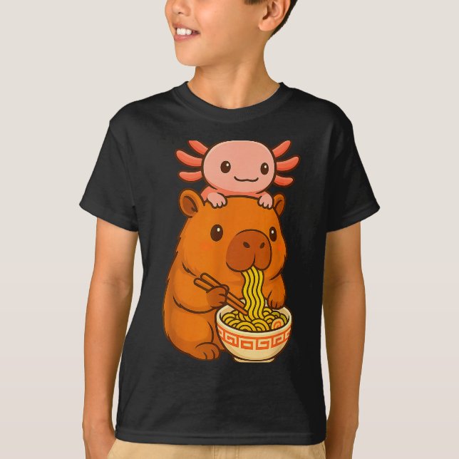 Capybara Anime Ramen Axolotl Funny Graphic Kawaii  T-Shirt (Front)