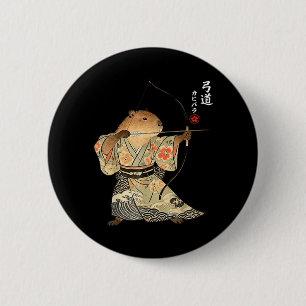 Capybara Archery Samurai Kyudo Japanese Animal Art 6 Cm Round Badge
