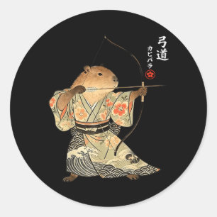 Capybara Archery Samurai Kyudo Japanese Animal Art Classic Round Sticker