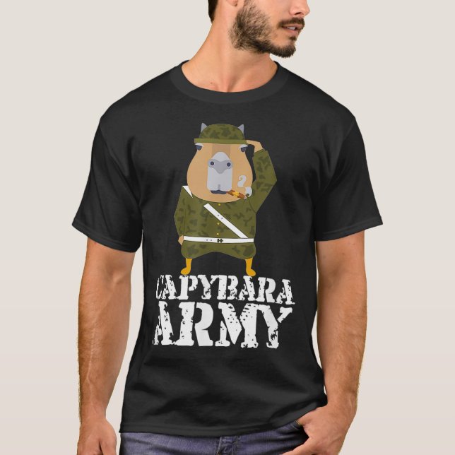 Capybara Army   Funny Cute Animal Guinea Pig Tee  (Front)