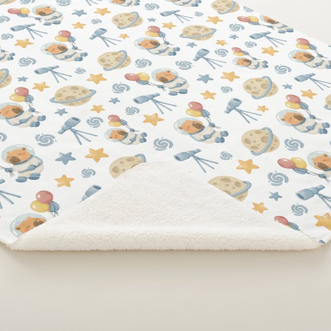 Capybara Astronaut Kids Pattern - Sherpa Blanket (3/4)