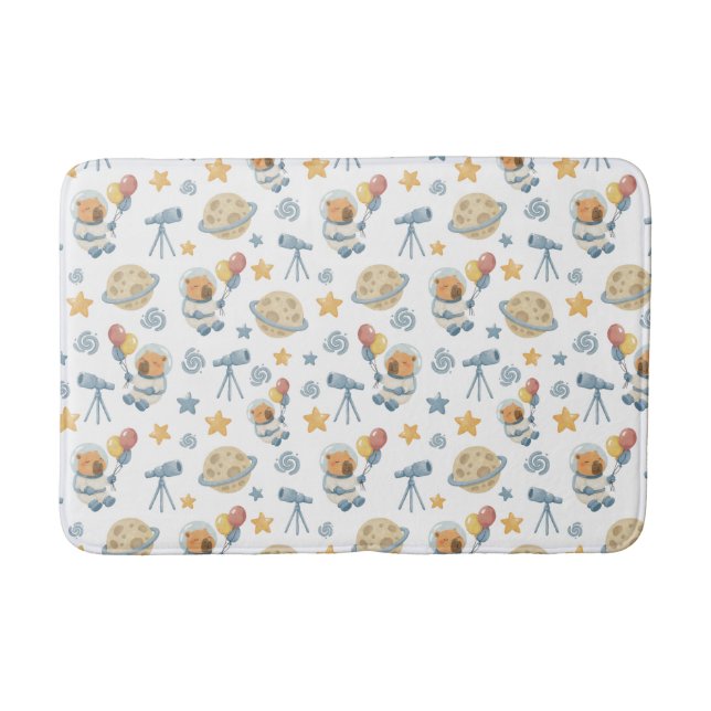 Capybara Astronaut Pattern Bath Mat (Front)