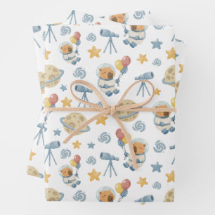 Capybara Astronaut Pattern - Wrapping Paper Sheets