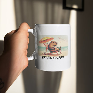 Capybara at beach says: Relax, Fluffy Coffee Mug