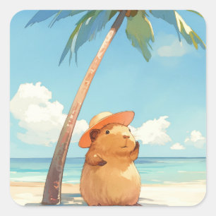 Capybara At The Tropics Square Sticker