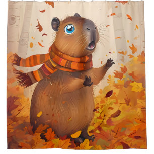 Capybara Autumn Curtain   Cosy Fall-Themed 