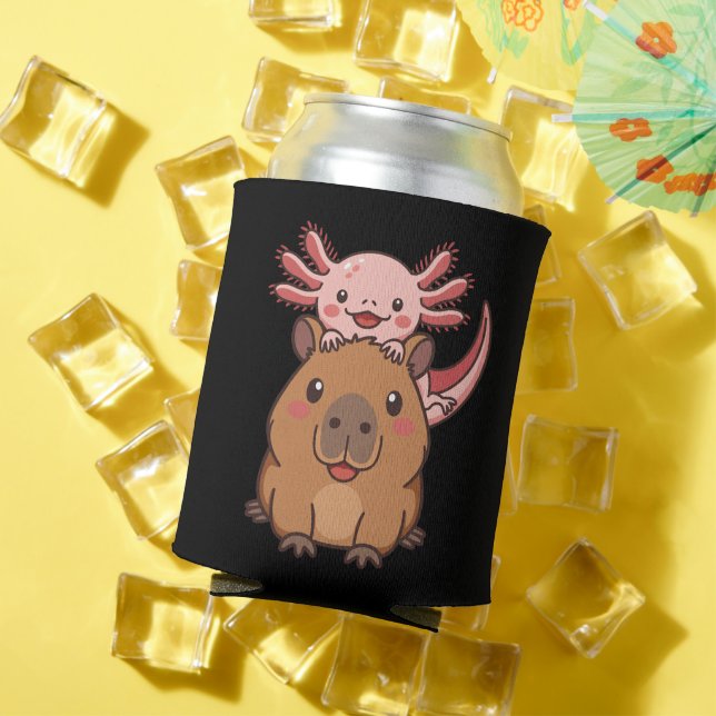 Capybara Axolotl Kawaii Animal Lover Zoo Day Can Cooler (In Situ Summer)