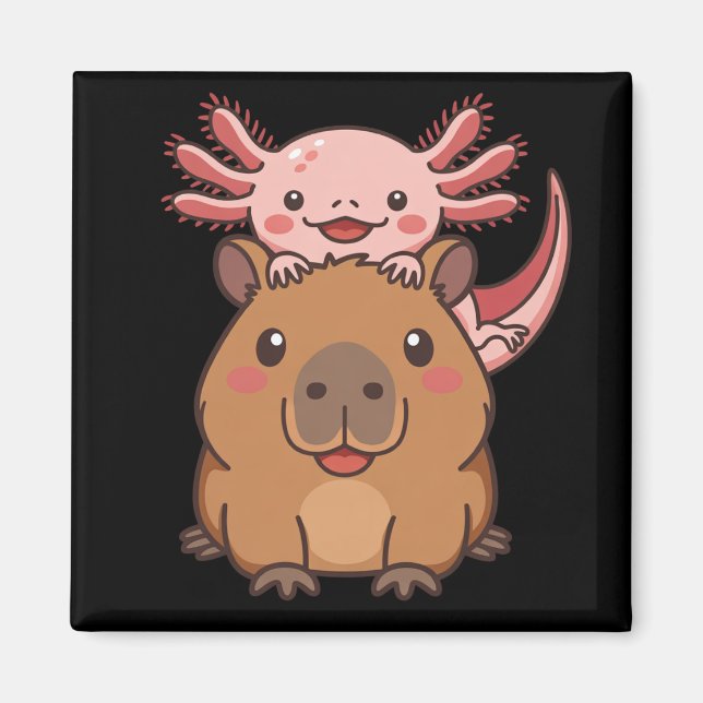 Capybara Axolotl Kawaii Animal Lover Zoo Day Magnet (Front)