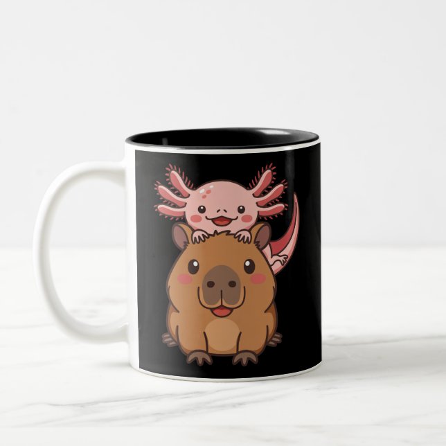 Capybara Axolotl Kawaii Animal Lover Zoo Day Two-Tone Coffee Mug (Left)