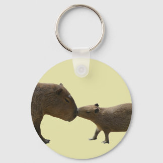 Capybara baby and mum yellow key ring