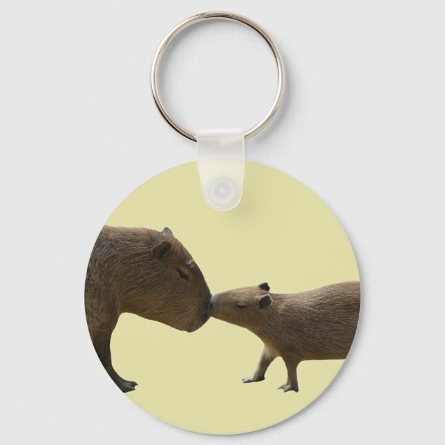 Capybara baby and mum yellow key ring (Front)