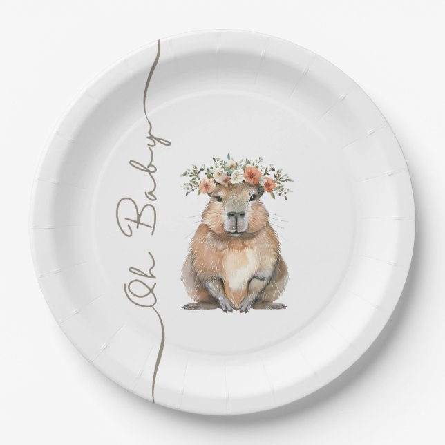 Capybara Baby Shower • Oh Baby Wildflower Paper Plate (Front)