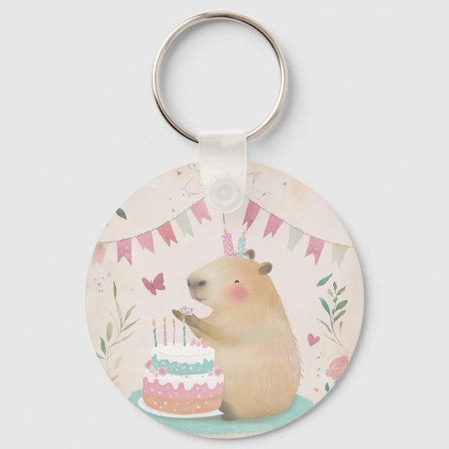 Capybara Birthday Bash Keychain (Front)