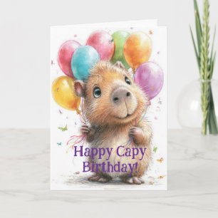Capybara Birthday Card • Cute Balloon Design