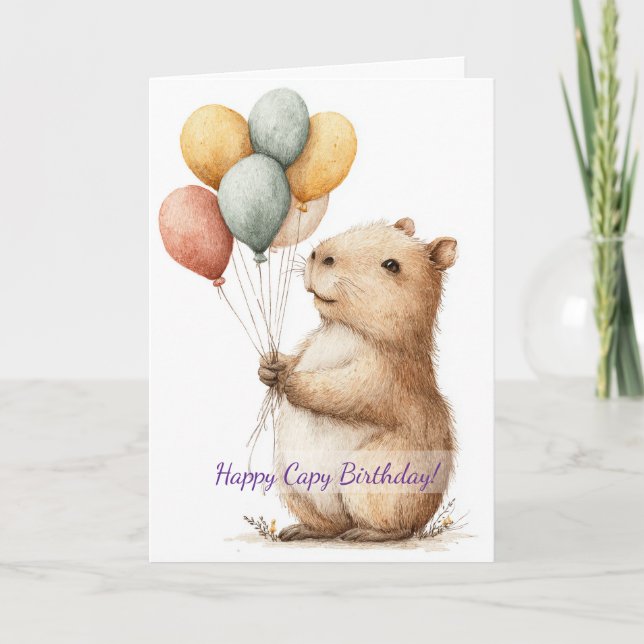 Capybara Birthday Card • Cute Balloon Design (Front)