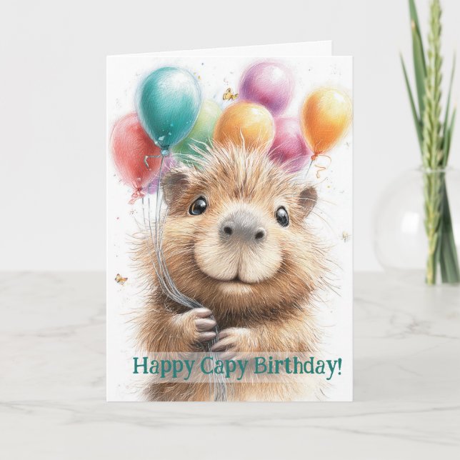 Capybara Birthday Card • Cute Balloon Design (Front)