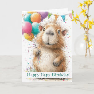 Capybara Birthday Card • Cute Balloon Design
