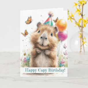 Capybara Birthday Card • Cute Balloon Design