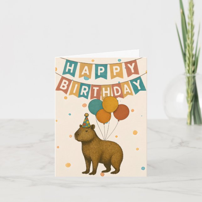 Capybara Birthday Card – Cute Party Animal (Front)