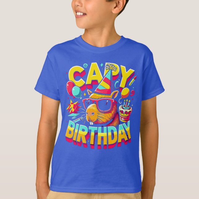 Capybara Birthday Celebration Funny Party Gift Tee (Front)
