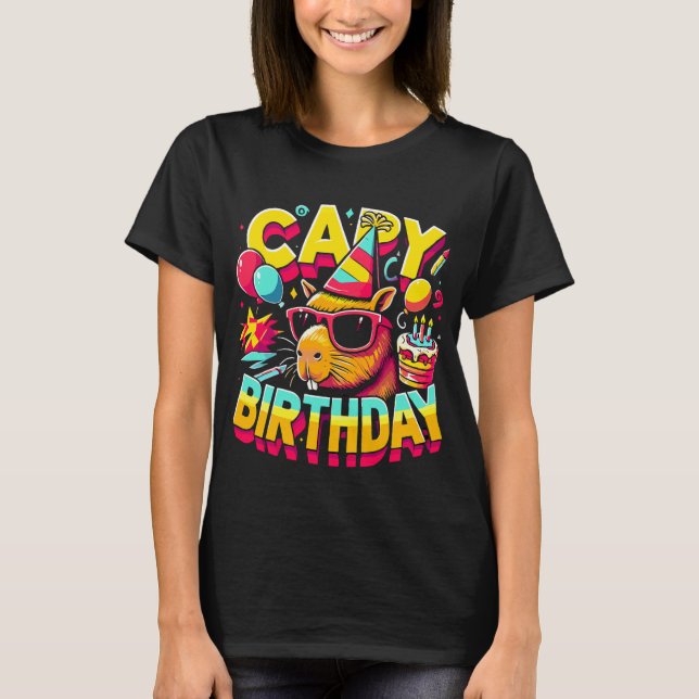 Capybara Birthday Celebration Funny Party Gift Tee (Front)
