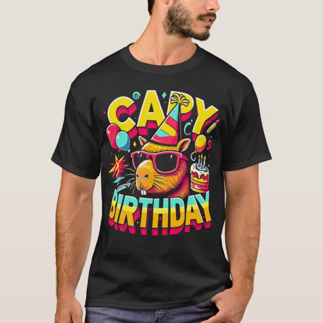 Capybara Birthday Celebration Funny Party Gift Tee (Front)