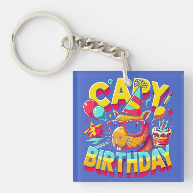 Capybara Birthday Celebration Funny Party Gift Tee Key Ring (Front)