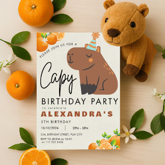 Capybara Birthday Cute Orange Tangerine Capibara Invitation