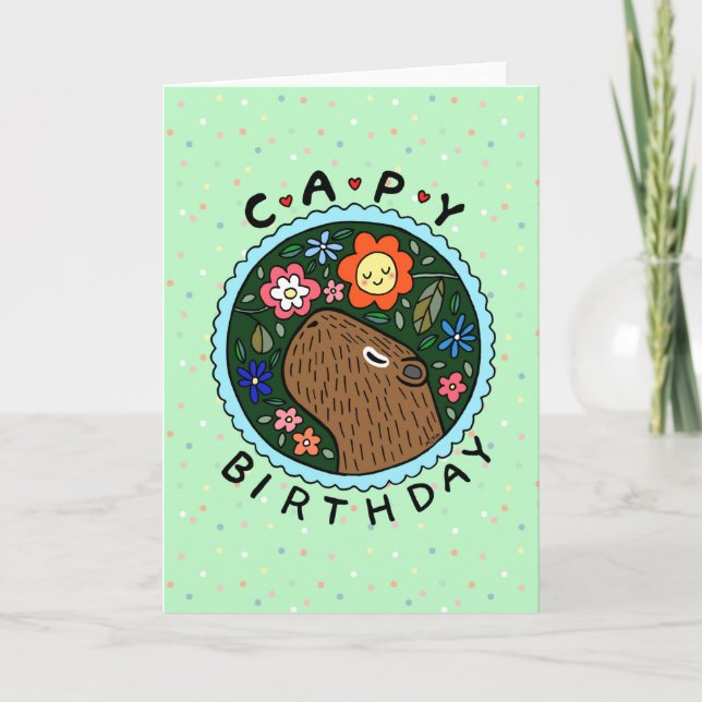 Capybara Birthday happy capy birthday Floral  Card (Front)