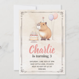 Capybara Birthday Invitation
