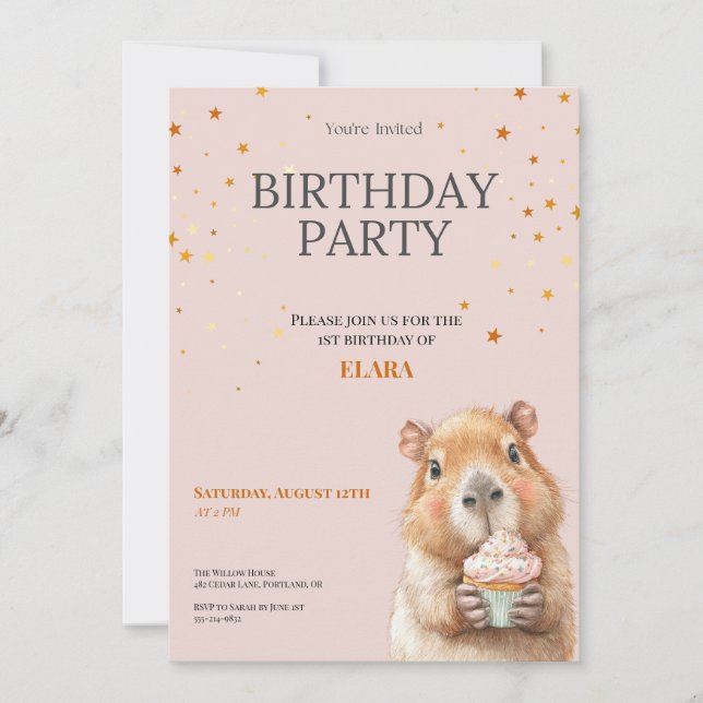 Capybara Birthday Invitation • Cute First Birthday (Front)