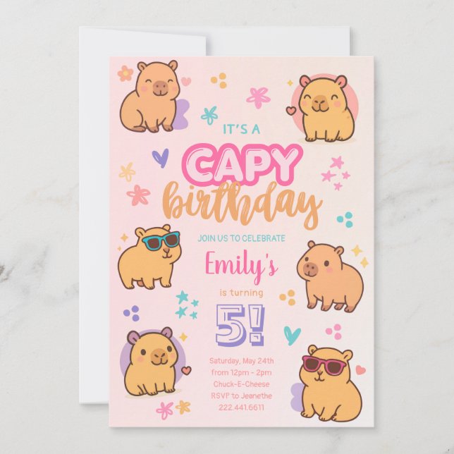 Capybara Birthday Party Invitation (Front)