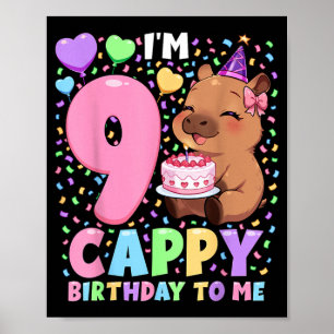 Capybara Birthday Shirt 9 Kawaii Girl Capybara 9th Poster