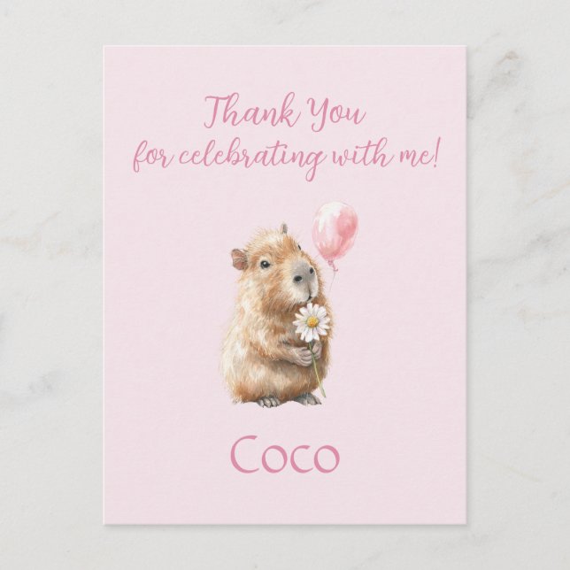 Capybara Birthday Thank You Postcard (Front)