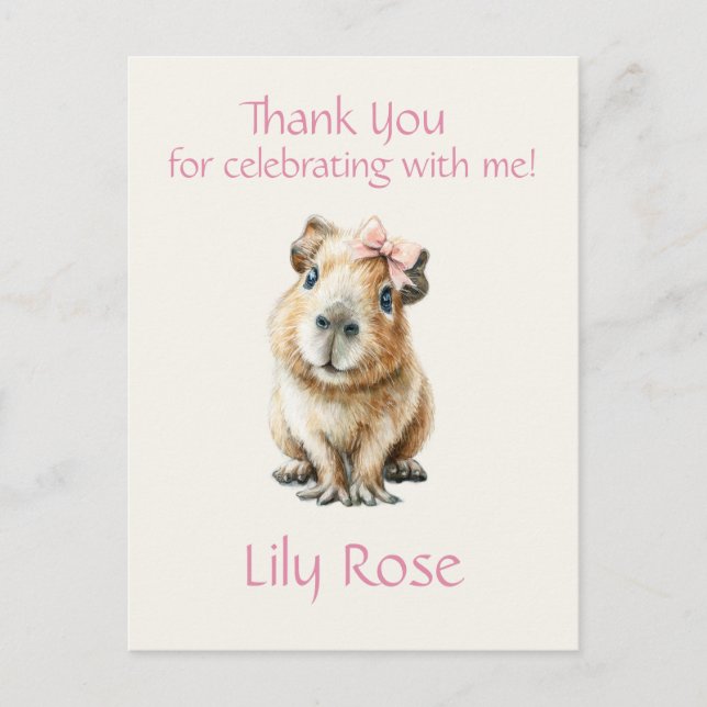 Capybara Birthday Thank You Postcard (Front)