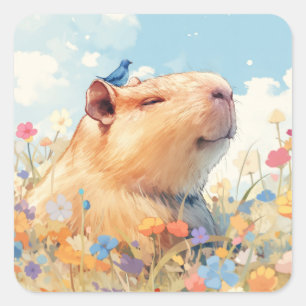 Capybara Blissful Happiness Square Sticker