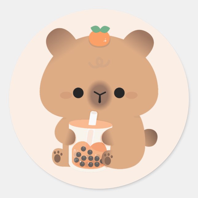 Capybara Boba Classic Round Sticker (Front)