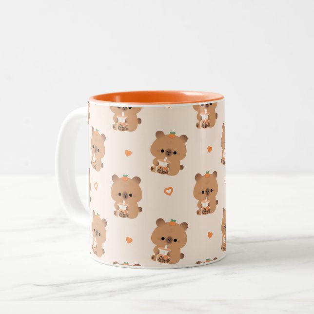 Capybara Boba Two-Tone Coffee Mug (Front Left)
