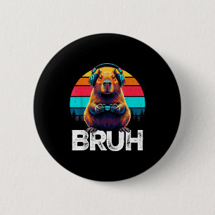 Capybara Bruh Funny Gamer Retro Capybara Gaming 6 Cm Round Badge