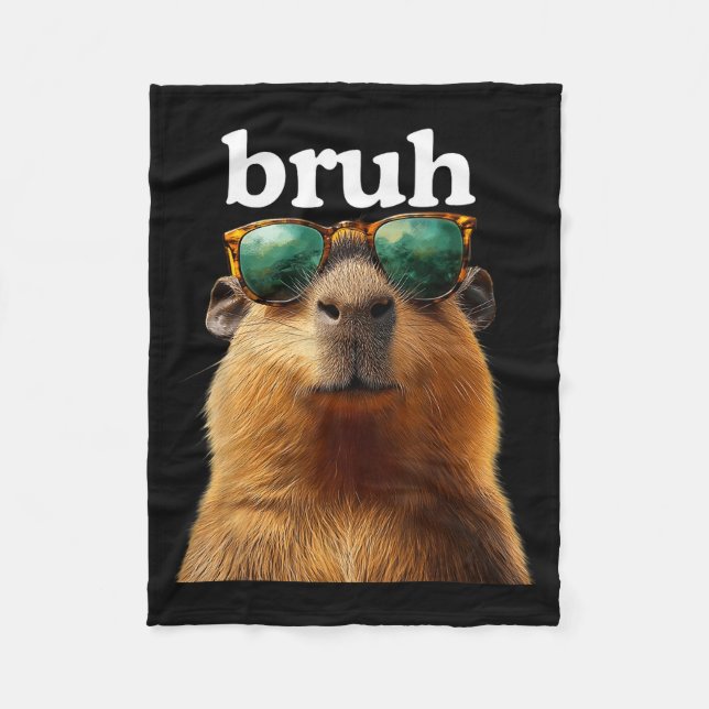 Capybara Bruh With Sungles Funny Meme Lovers Men W Fleece Blanket (Front)